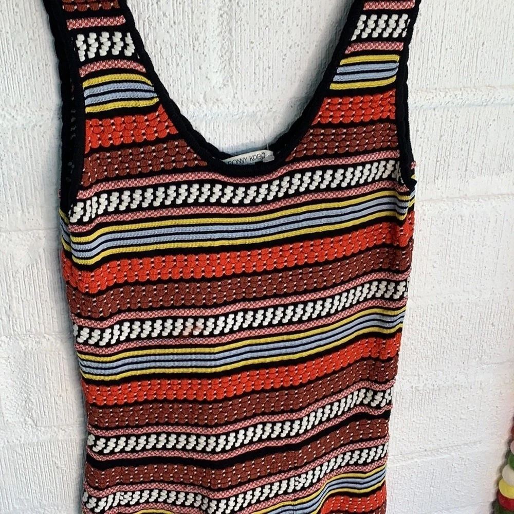 Ronny Kobo Collection Multicolor Knit Striped Fit & Flare Cocktail Dress sz L - Picture 2 of 5